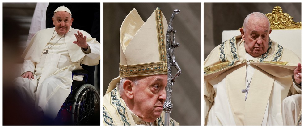 Montagem com imagens do Papa Francisco em 30 de março de 2024 — Foto: Reuters