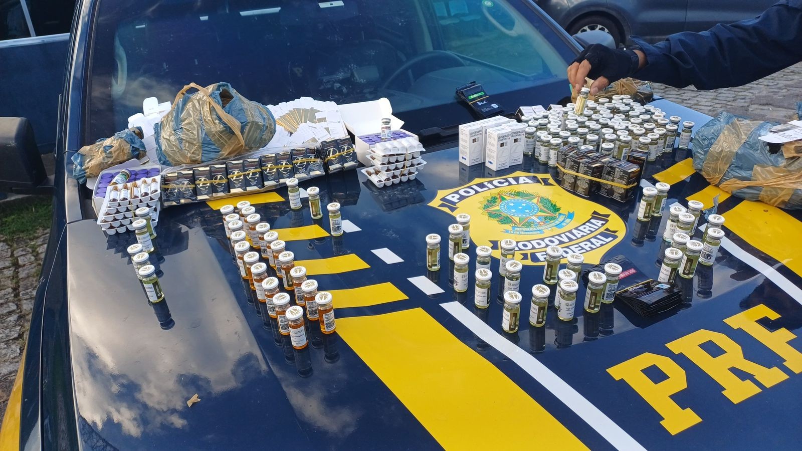 PRF apreende carga com anabolizantes e medicamentos proibidos na BR-101, em Casimiro de Abreu