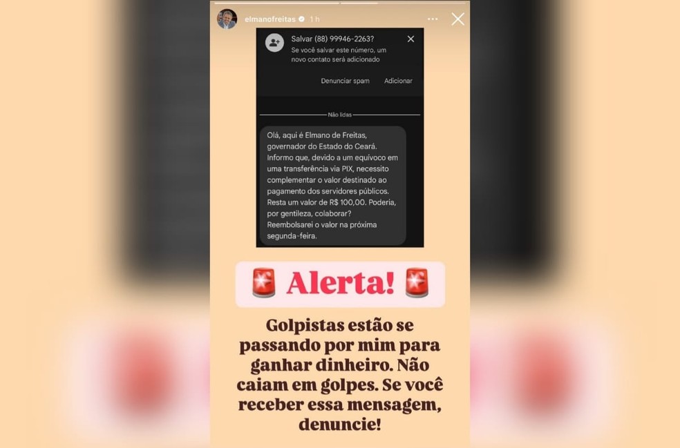 Golpista pede dinheiro em nome de Elmano de Freitas. — Foto: Reprodução/Redes Sociais