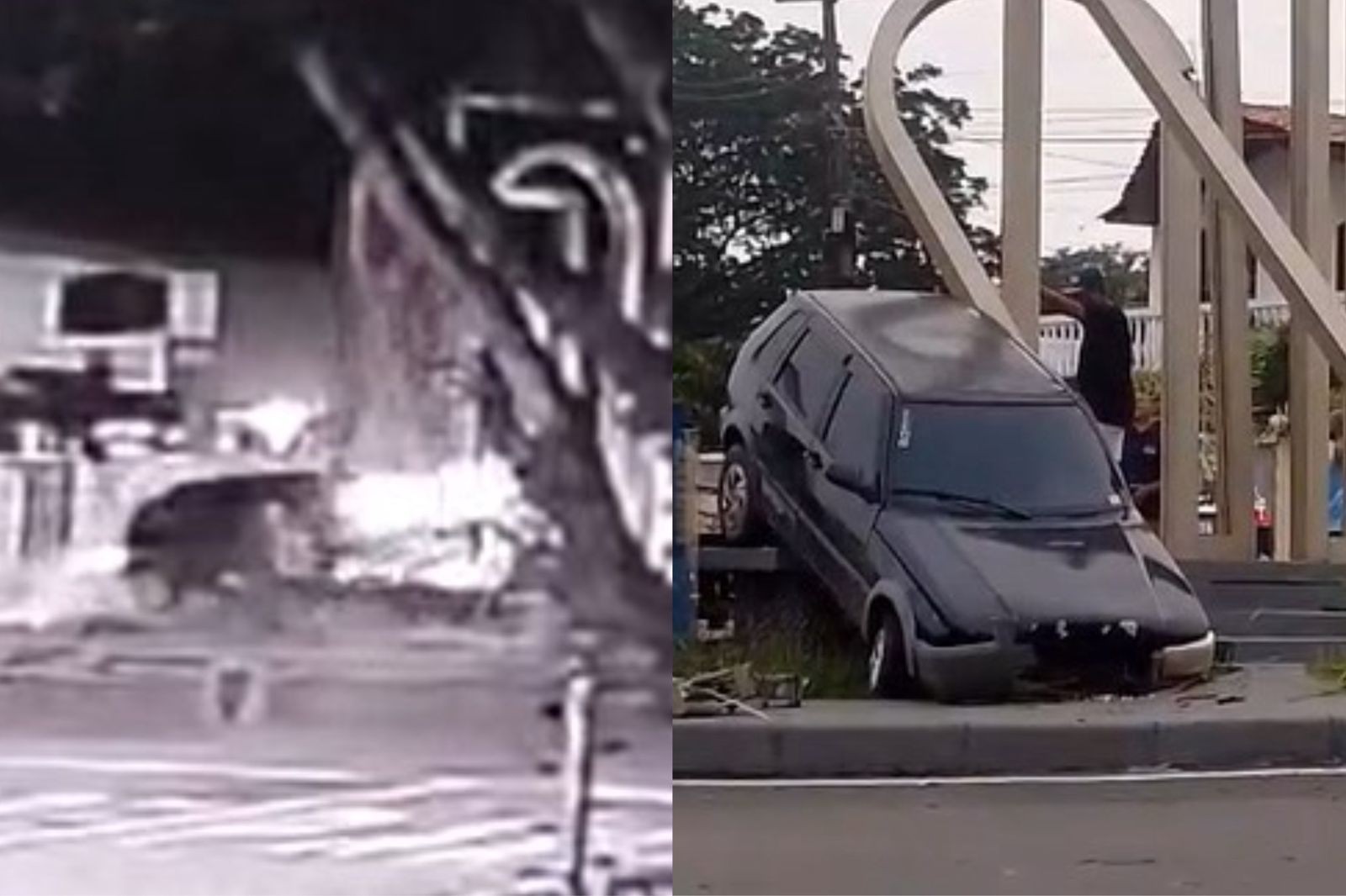 VÍDEO: Carro em alta velocidade invade rotatória e derruba monumento no Piauí