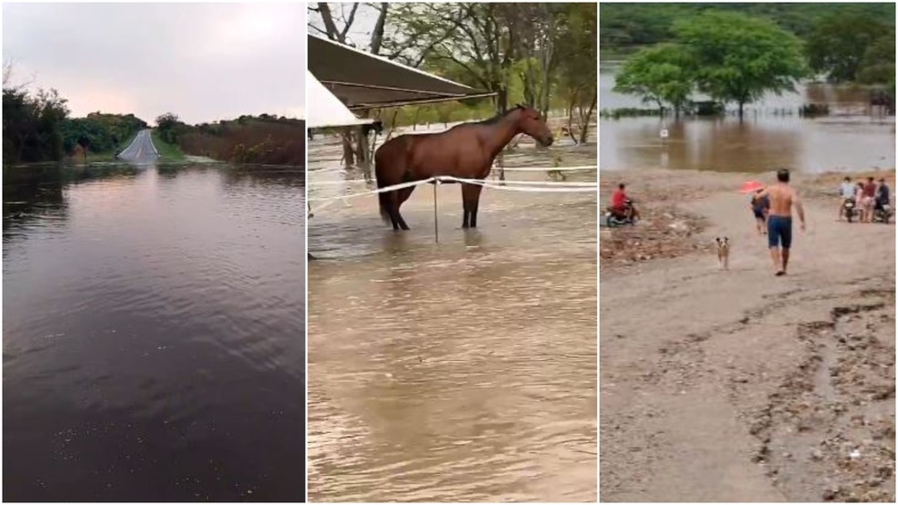 Tauá fica com vários trechos alagados após chuva forte. — Foto: Reprodução