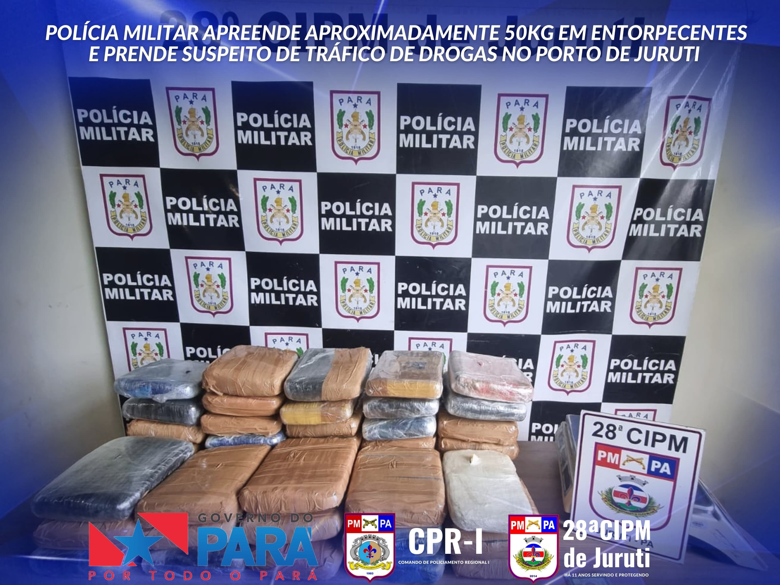 Polícia Militar apreende quase 50 kg de drogas e prende suspeito em operação no Porto de Juruti