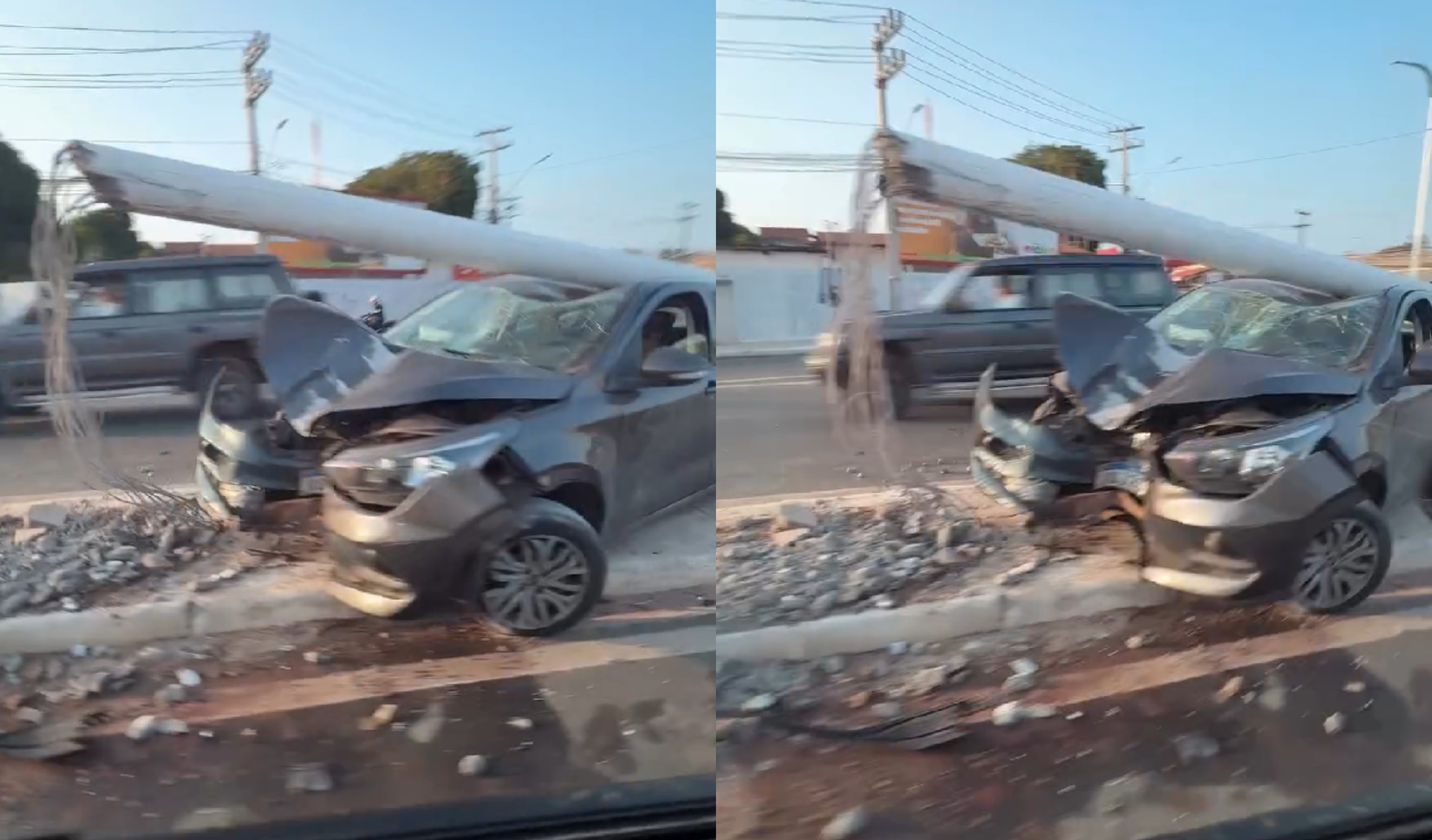 Motorista perde controle, carro sai da pista e colide contra poste em São Luís
