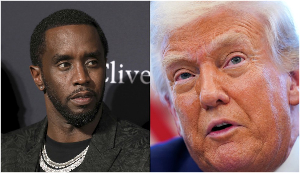 (Da esq. à dir.) Sean Diddy Combs e Donald Trump — Foto: Mark Von Holden/Invision/AP/Nathan Howard/Reuters