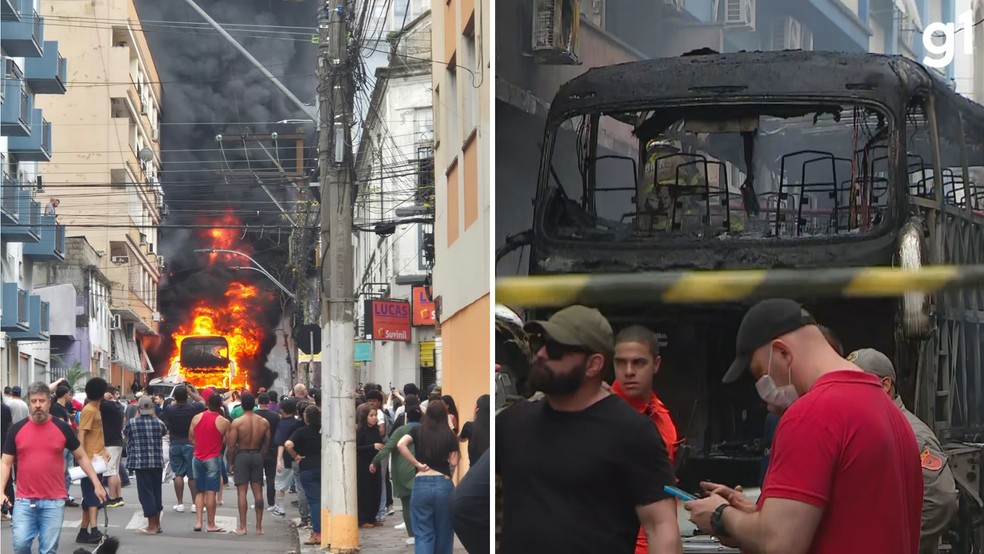 Ônibus de turismo pegou fogo em Porto Alegre — Foto: Reprodução/RBS TV