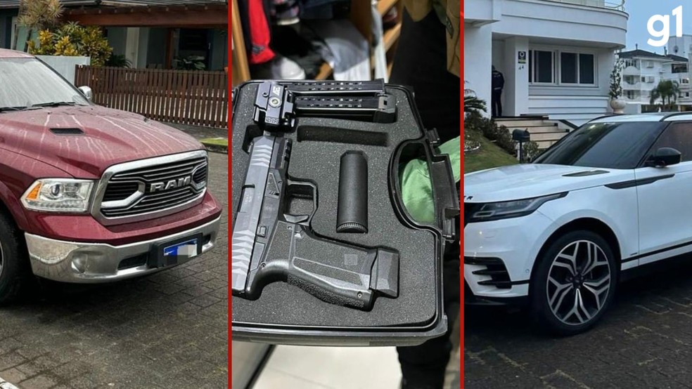 Carros de luxo foram sequestrados e arma de uso restrito foi apreendida pelo MP — Foto: Divulgação/Ministério Público