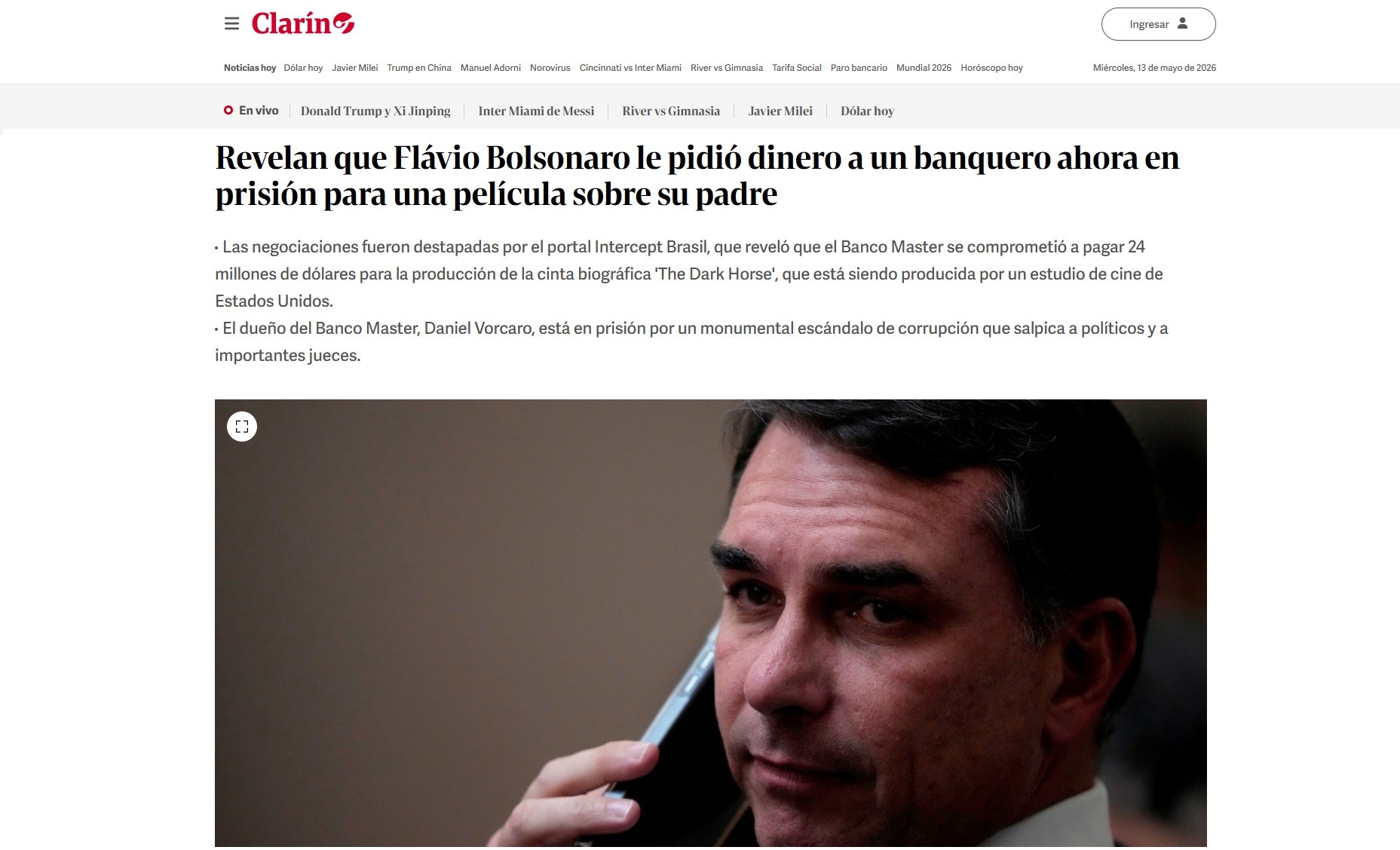 Relação entre Flávio Bolsonaro e Vorcaro repercute na imprensa internacional