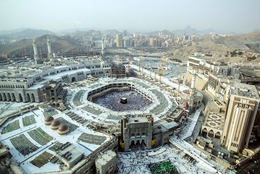Vista aérea da grande mesquita de Meca, na Arábia Saudita, em foto de maio de 2019 — Foto: Saudipics.com/Wikimedia Commons