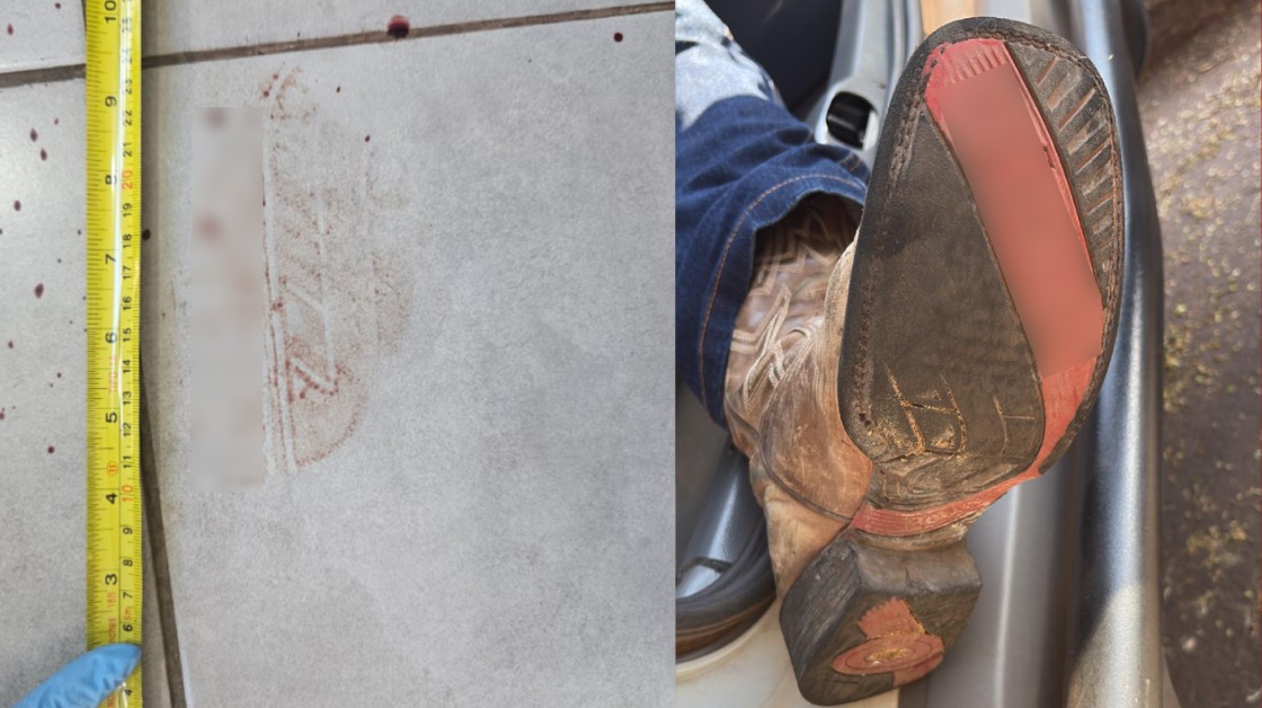 Bota com rastro de sangue que incriminou o suspeito do crime em Paiçandu