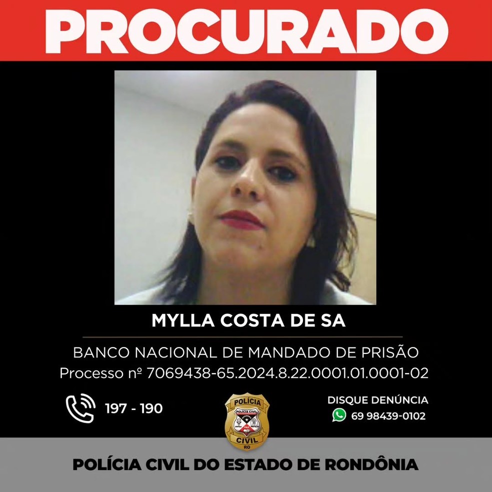 Mylla Costa de Sá - Cartaz de procurado — Foto: Polícia Civil