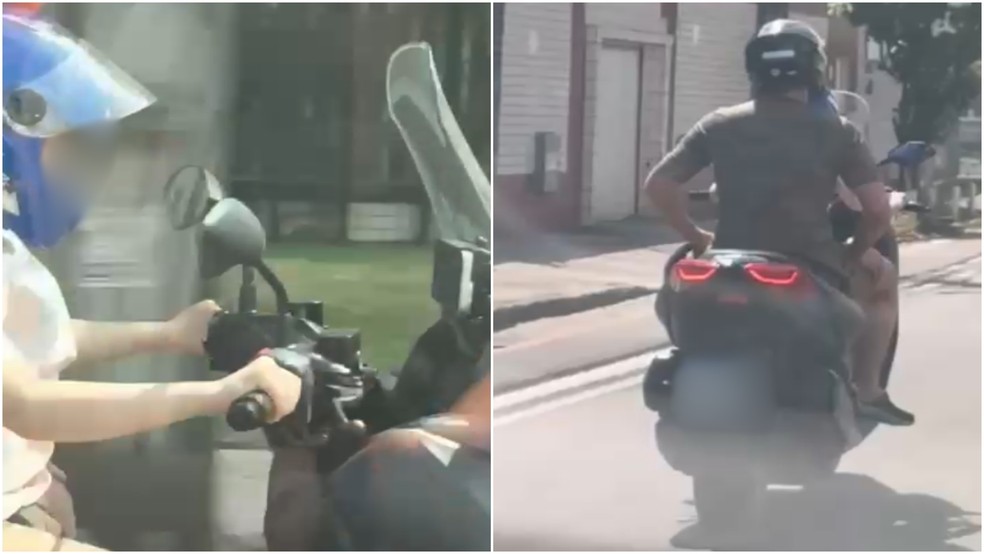 Vídeo: criança pilota moto acompanhada de adulto em Fortaleza — Foto: TV Verdes Mares/Reprodução
