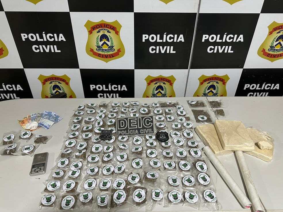 Drogas eram fracionadas de forma padronizada, embaladas a vácuo e identificadas com uma logomarca. — Foto: Divulgação/Polícia Civil do Tocantins