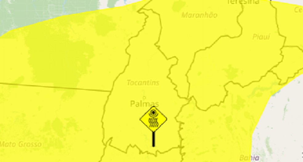 Inmet emite alerta de perigo potencial para todas as cidades do Tocantins — Foto: Reprodução/Inmet