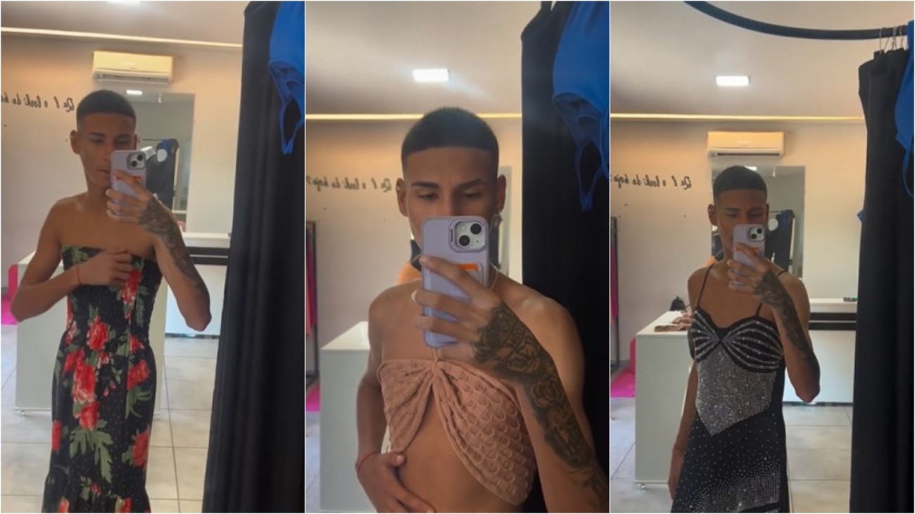 Por R$ 10, jovem vira modelo da loja da mãe, faz provador feminino e diverte nas redes; veja vídeo