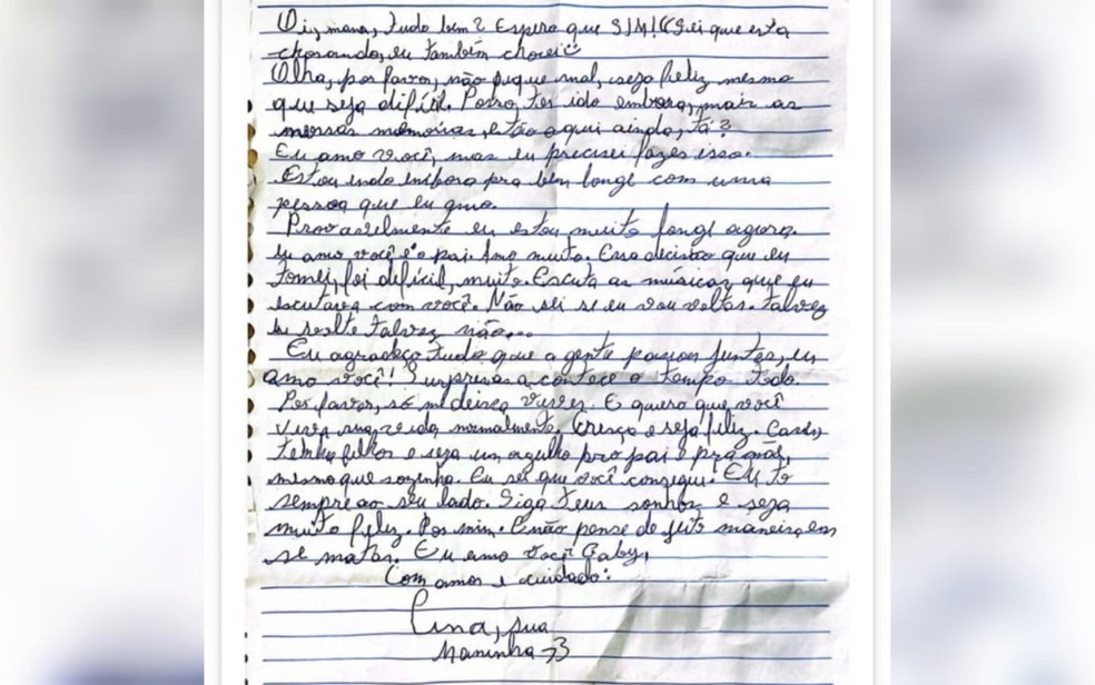 Carta deixada por adolescente que está desaparecida — Foto: Divulgação/Polícia Civil