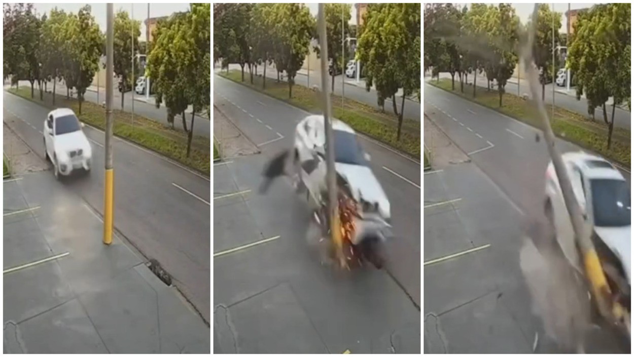 VÍDEO: BMW bate contra poste de energia elétrica no interior de SP | G1