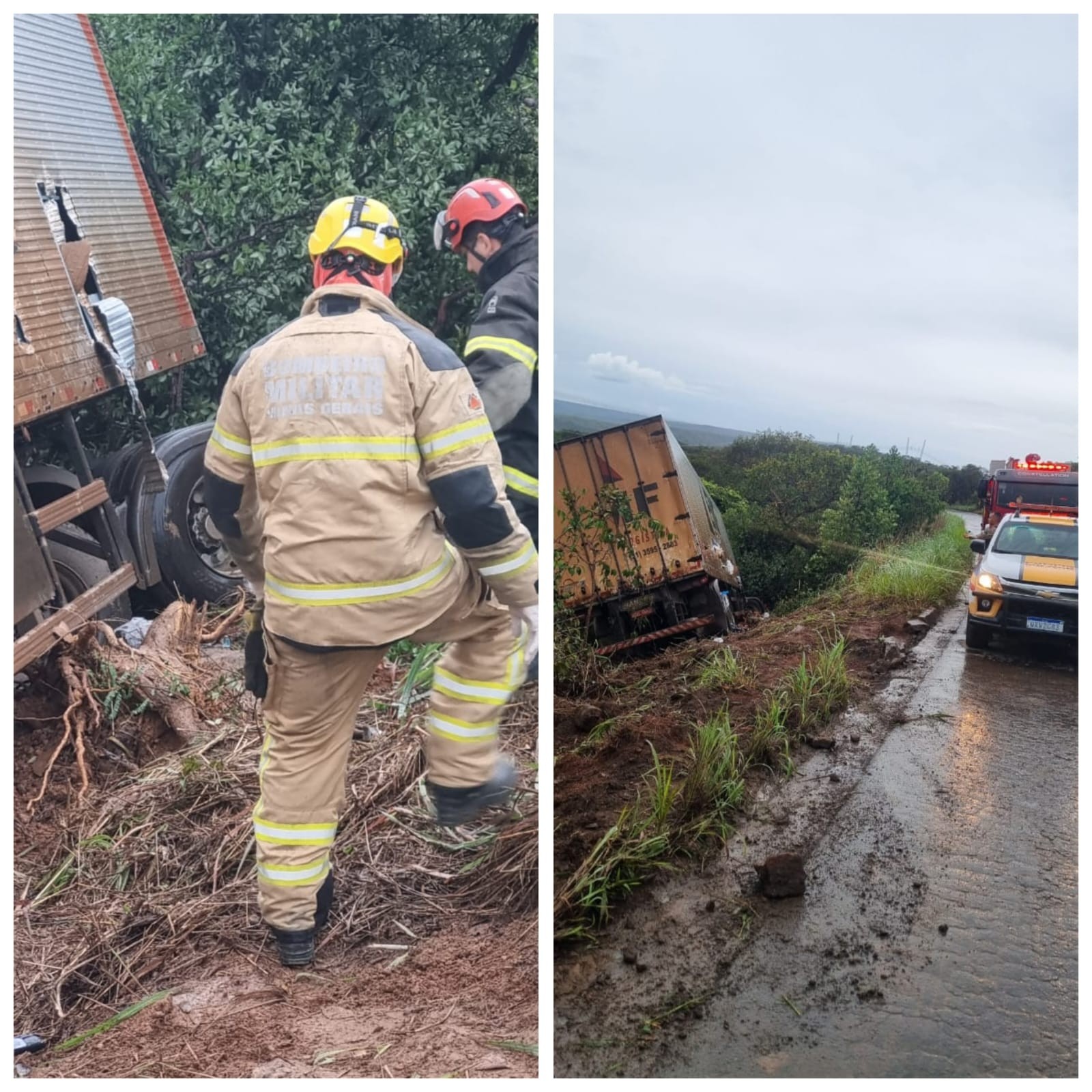 
Motorista é socorrido após carreta sair da pista na BR-251, em Francisco Sá