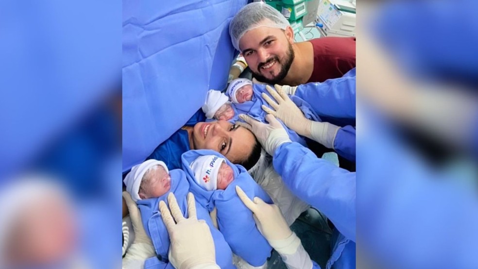 Mãe dá à luz quatro filhos após ir a hospital investigar tumor — Foto: Arquivo pessoal