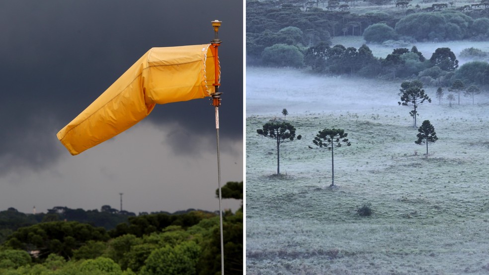 Paraná recebe alerta de tempestades e geadas; veja onde e a previsão do tempo — Foto: Gilson Abreu/AEN e Mycchel Legnaghi/Divulgação
