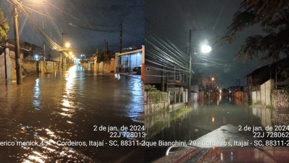 Itajaí, no Litoral Norte de SC, na noite de terça-feira — Foto: Defesa Civil/Divulgação