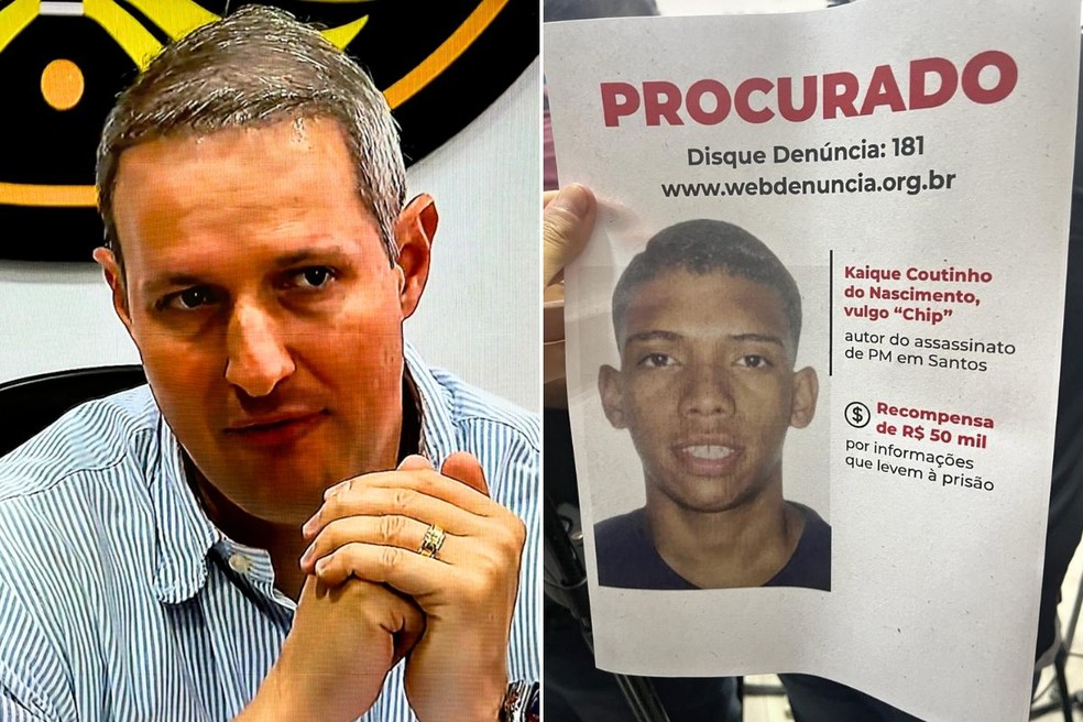 Secretário de Segurança Publica do estado de São Paulo, Guilherme Derrite, divulgou  a identidade do suspeito de matar o PM da Rota Wesley Cosmo — Foto: Reprodução