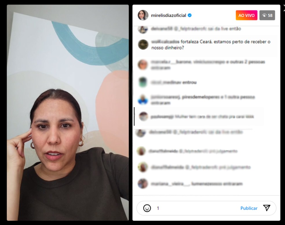 Mirelis Zerpa em live: cobrança e novos apoiadores — Foto: Reprodução