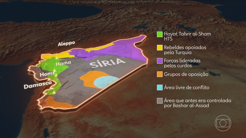 Mapa da Síria — Foto: Jornal Nacional/ Reprodução
