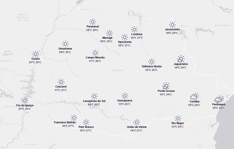 Previsão para terça-feira, 6 de janeiro — Foto: Reprodução/Simepar