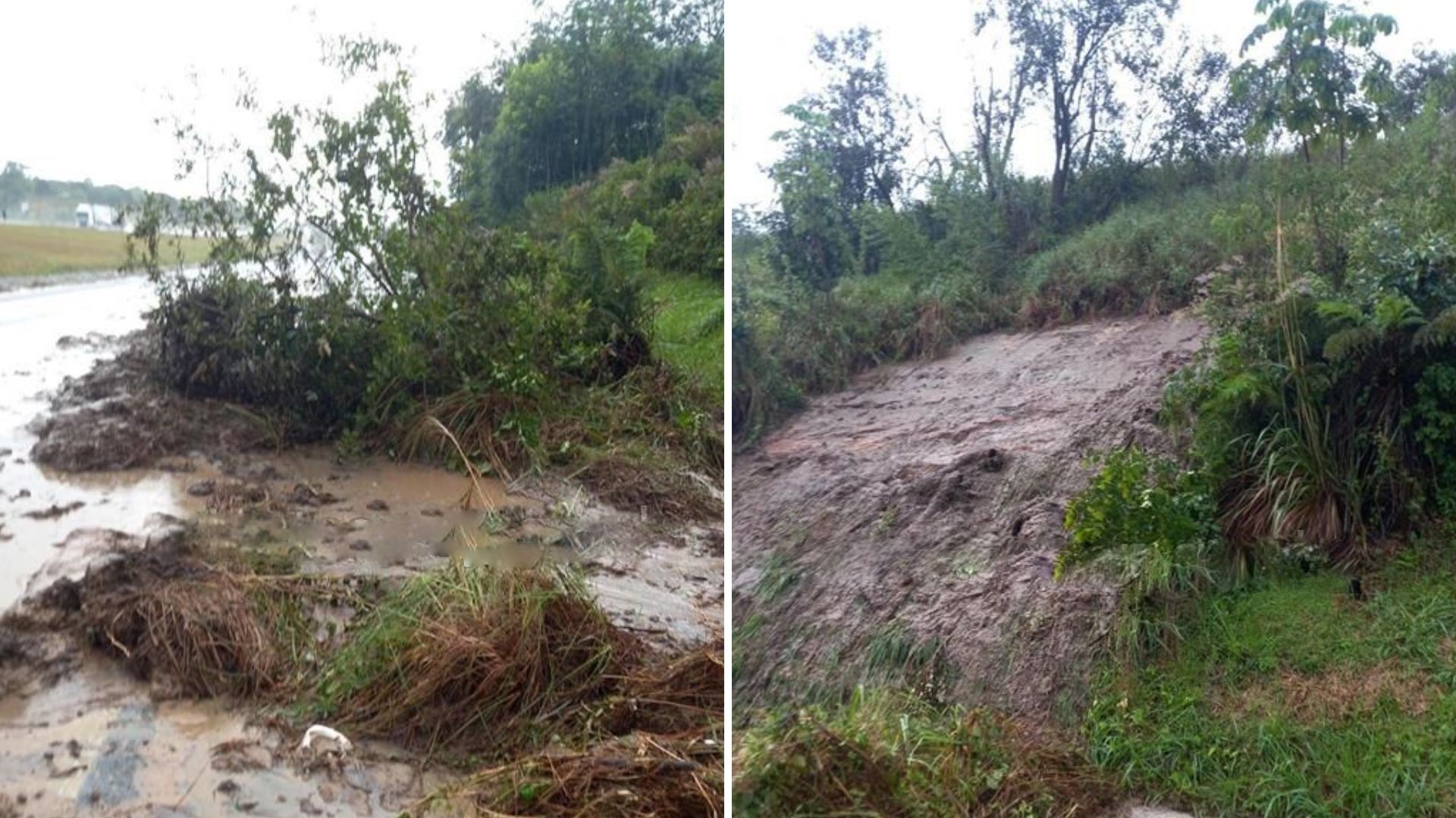 Chuva provoca deslizamento de talude em trecho de rodovia no interior de SP