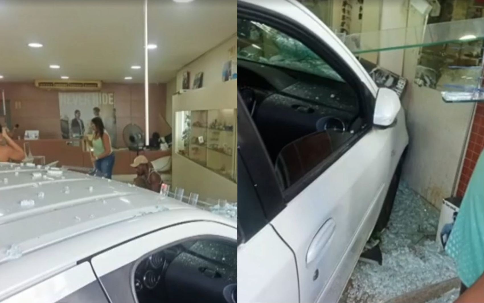 Carro automático invade ótica após motorista errar pedais na Bahia; mulher que estava em vaga de estacionamento ficou ferida