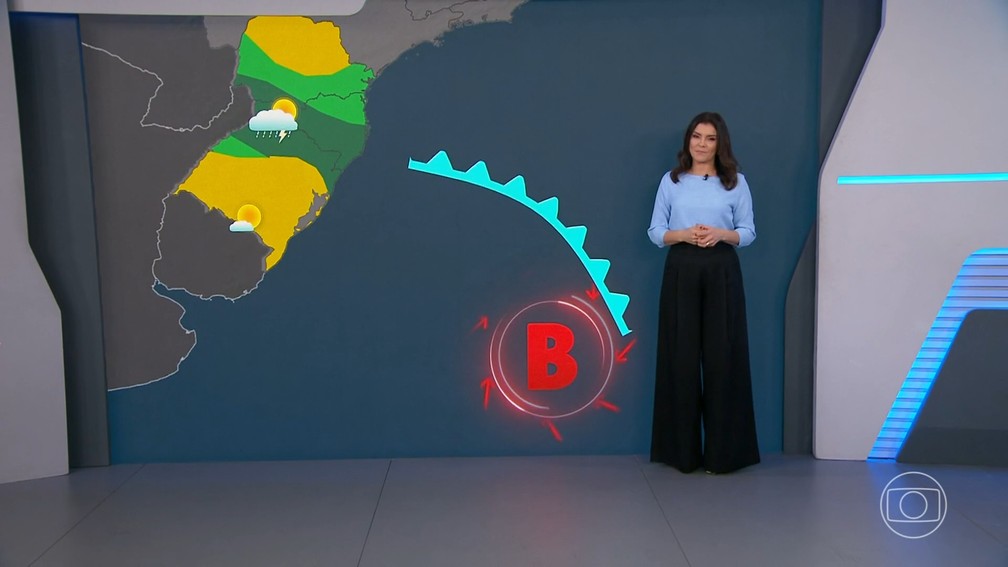 Sol predomina na parte amarela. Na verde, h&aacute; possibilidade de chover. &mdash; Foto: Jornal Nacional/Reprodu&ccedil;&atilde;o