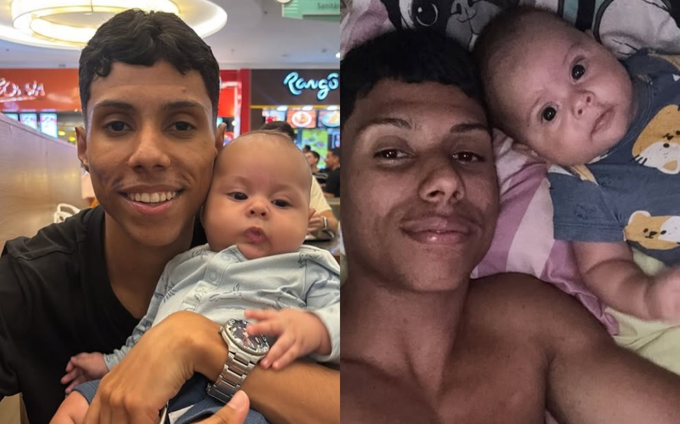 Menor Teteu com o filho de seis meses. Cantor diz que a paternidade foi um dos motivos que o levou a mudar os rumos da carreira. — Foto: Redes sociais