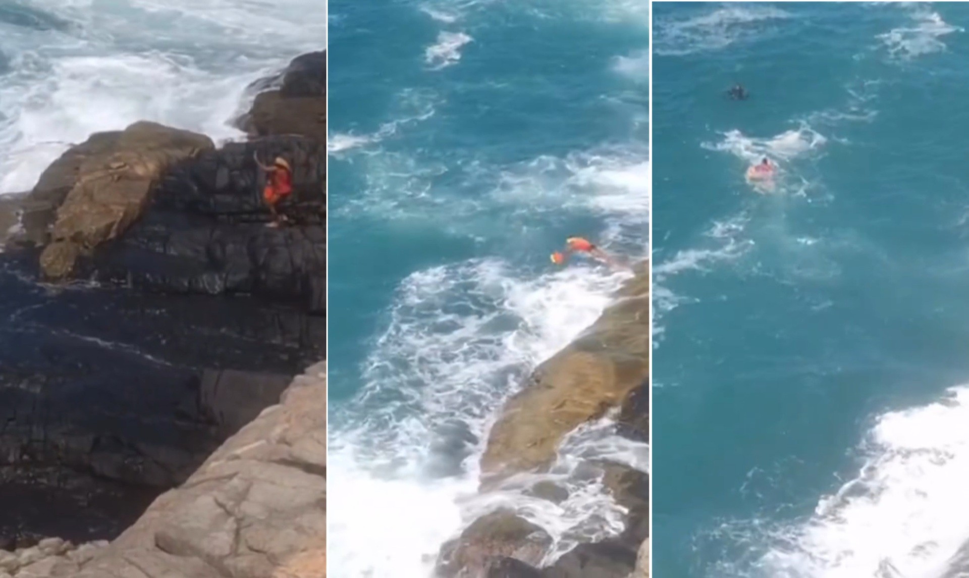 Vídeo: bombeiro pula de costões na Praia das Conchas, em Cabo Frio, e  salva homem de afogamento