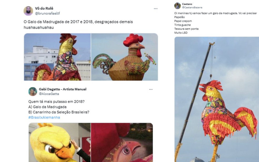Comentários sobre o Galo Gigante do carnaval do Recife — Foto: Reprodução/X