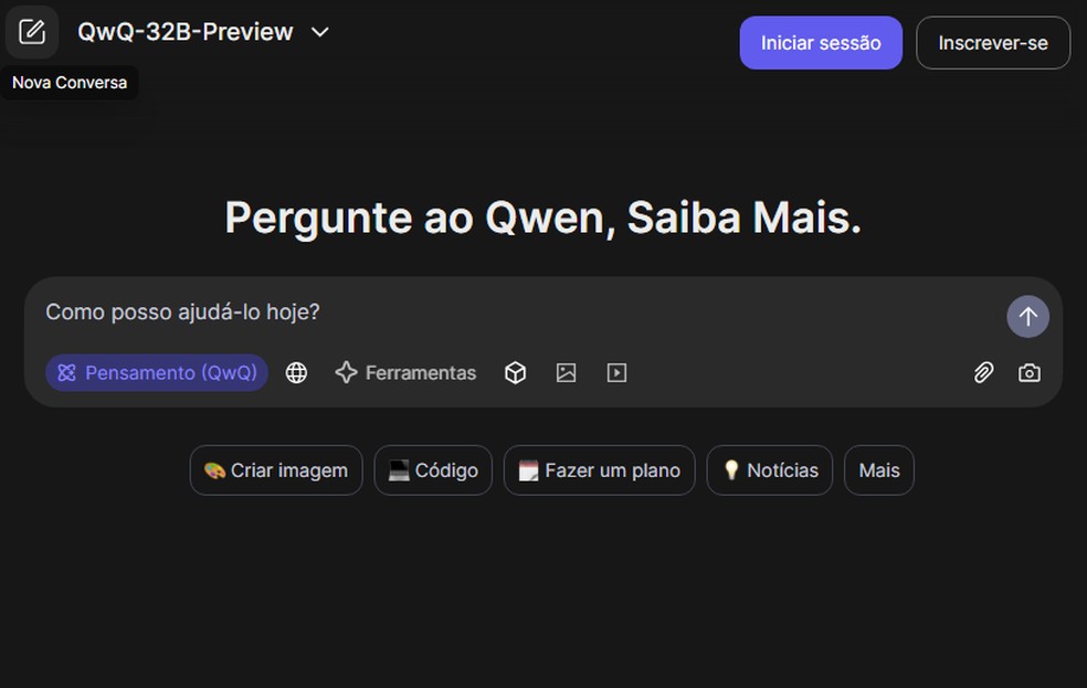 Qwen Chat, assistente de inteligência artificial do Alibaba — Foto: Reprodução