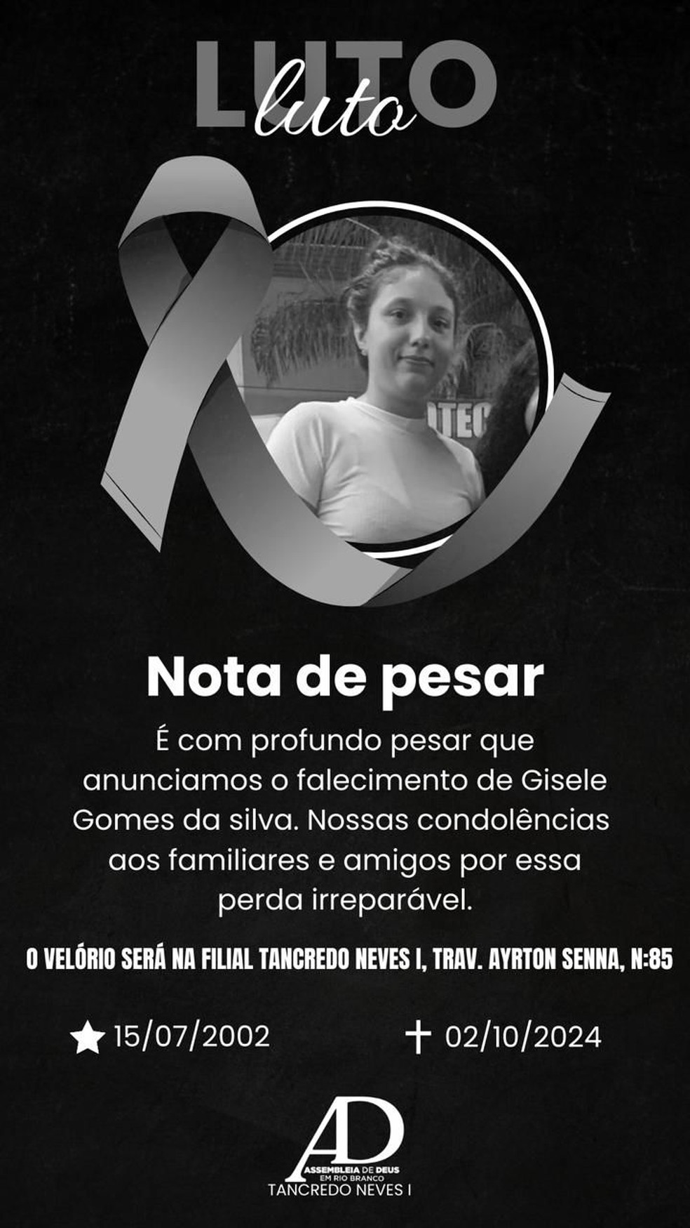 Gisele faleceu após hemorragia cerebral — Foto: Divulgação