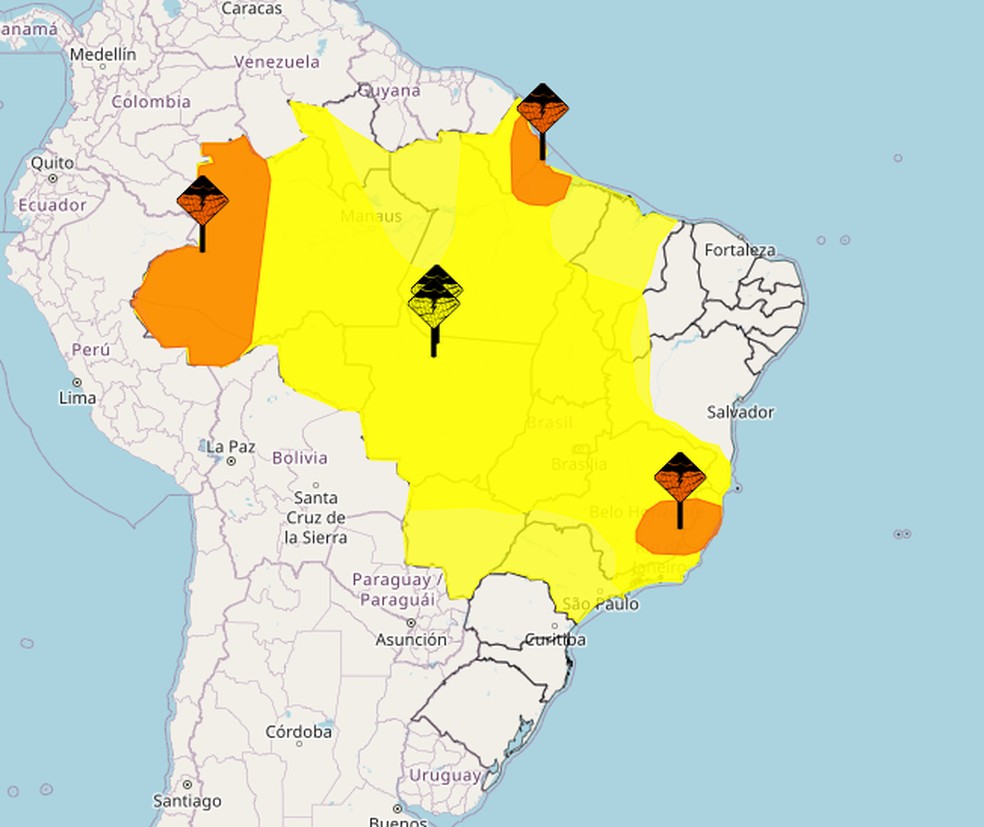 Dois alertas de chuvas intensas cobrem o Tocantins — Foto: Reprodução/Inmet