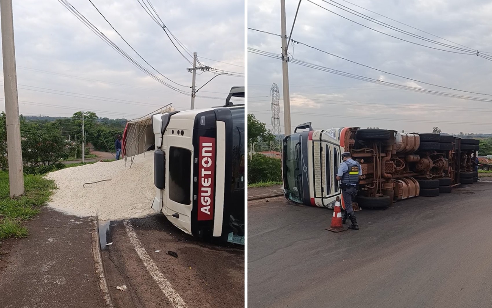 Caminhão tomba e bloqueia acesso à avenida na Zona Norte de Ribeirão Preto, SP