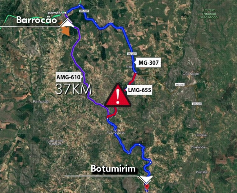 Trecho que liga as cidades de Grão Mogol a Botumirim cai na LMG-655; veja vídeo