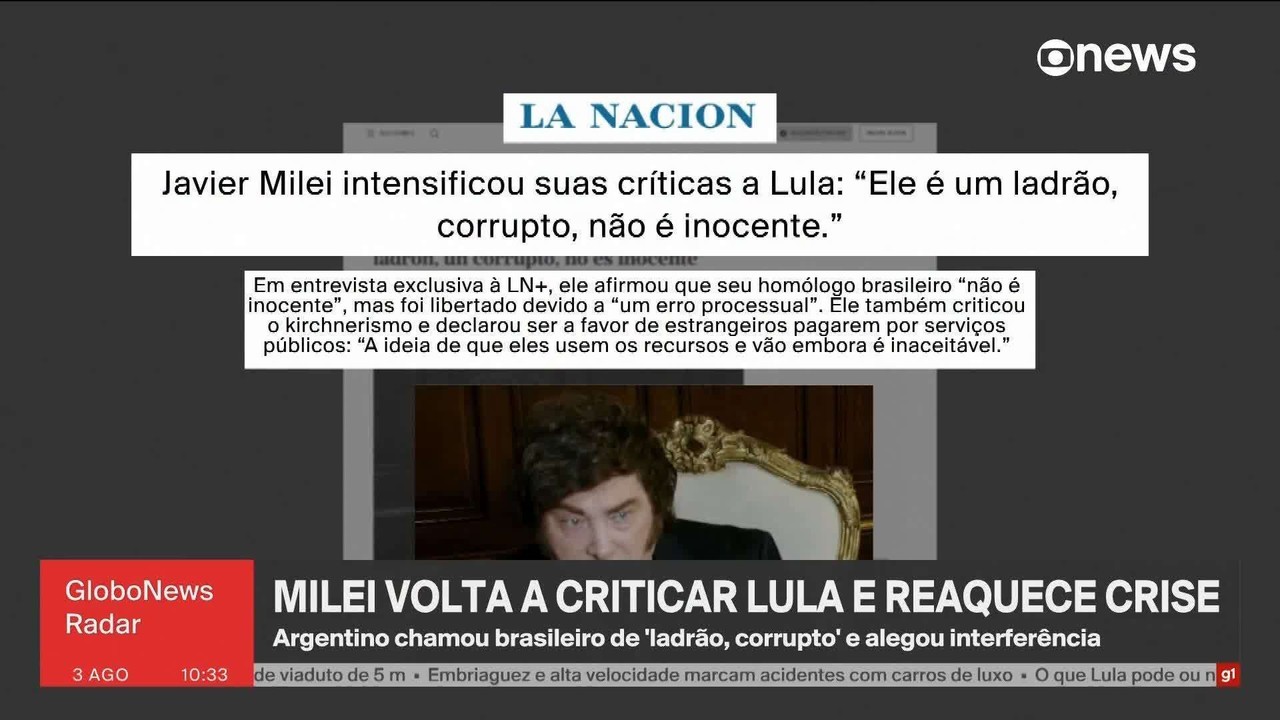 Milei volta a chamar Lula de 'ladrão' e 'corrupto' e reaquece crise ...