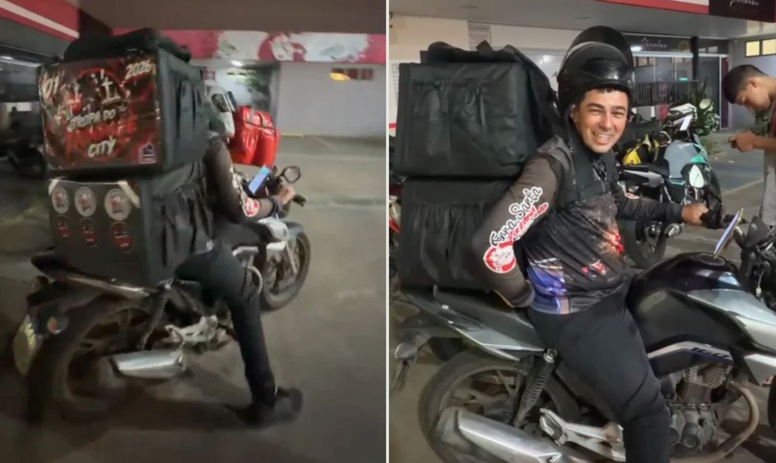 Entregador por app diverte ao fazer corridas com duas bags e cinco celulares: 'Quem segura o homem agora?'