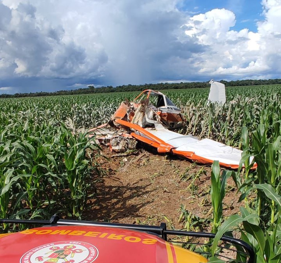 Avio caiu em rea rural de Lucas do Rio Verde   Foto: Corpo de Bombeiros de Mato Grosso