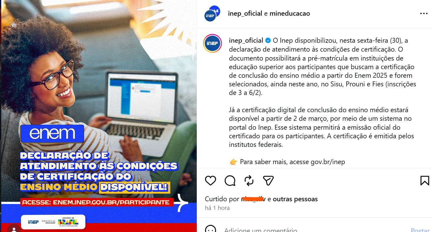 Após atraso do Inep, declarações de conclusão do ensino médio via Enem são divulgadas; saiba como obtê-las