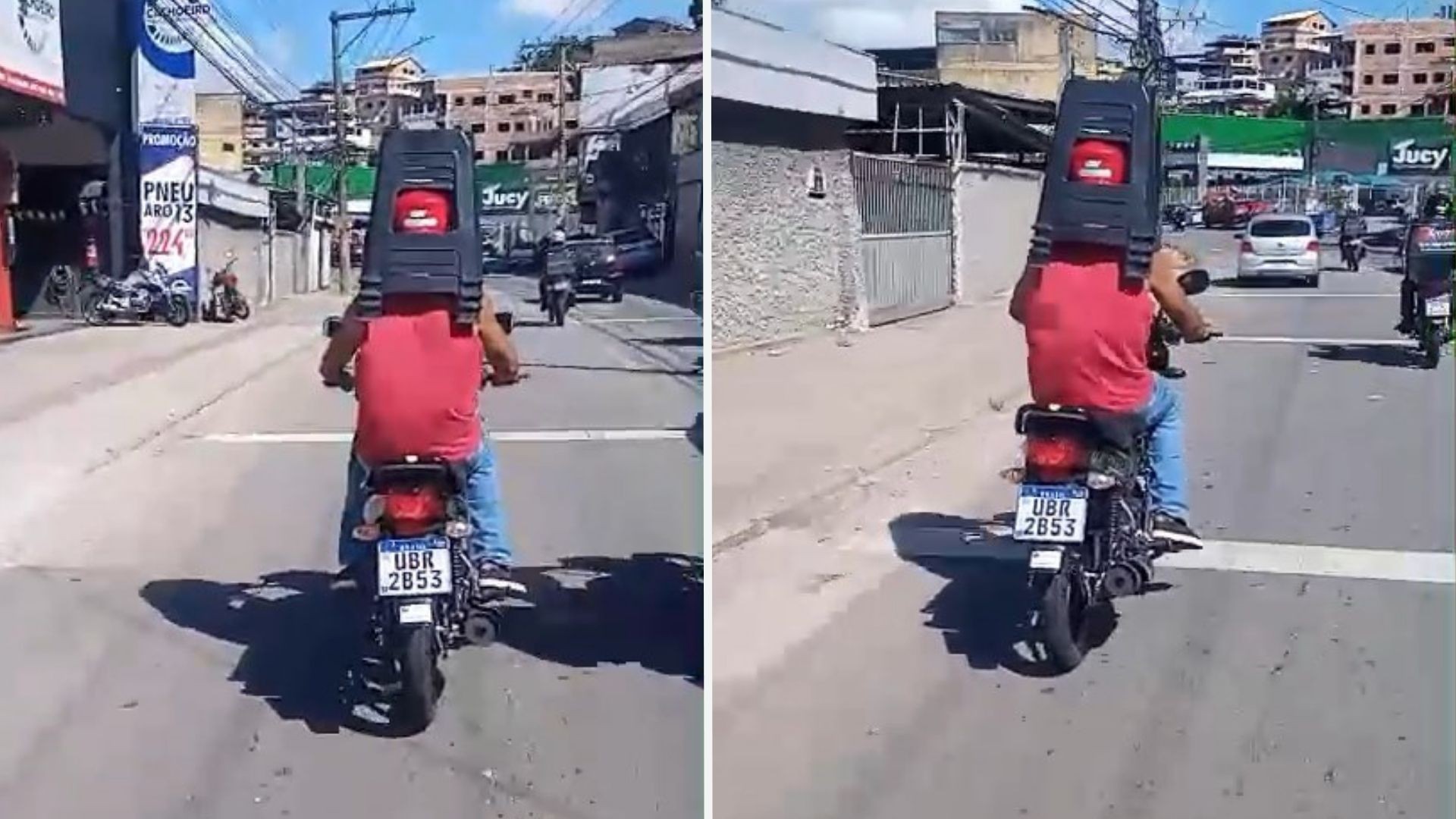 VÍDEO: motociclista é flagrado transportando banquinhos na cabeça em Cachoeiro