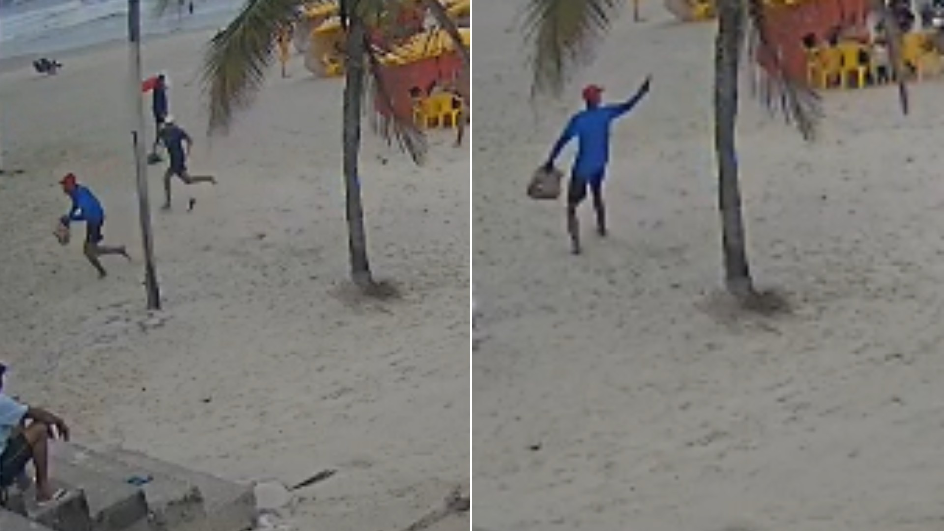 Dupla é flagrada roubando banhistas e atirando na areia da praia no litoral de SP; VÍDEO
