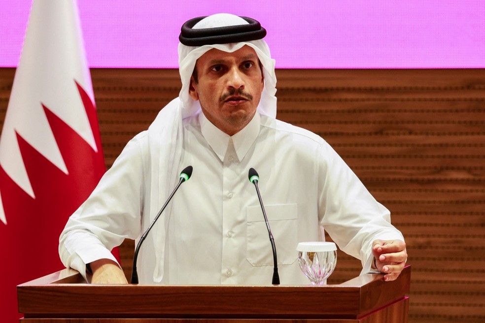 O primeiro-ministro do Catar, Mohammed bin Abdulrahman al-Thani, em 9 de setembro de 2025 — Foto: Karim Jaafar/AFP