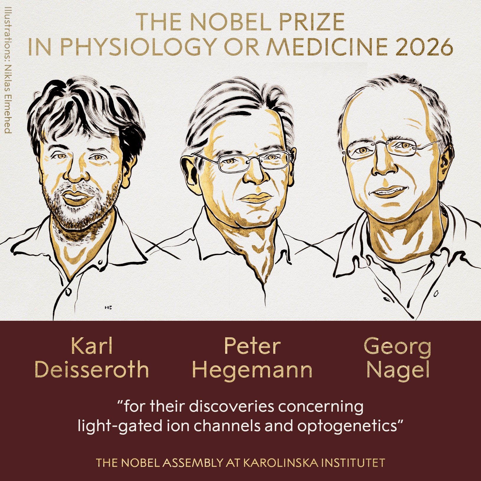 Nobel de Medicina 2026 vai para Karl Deisseroth, Peter Hegemann e Georg Nagel 