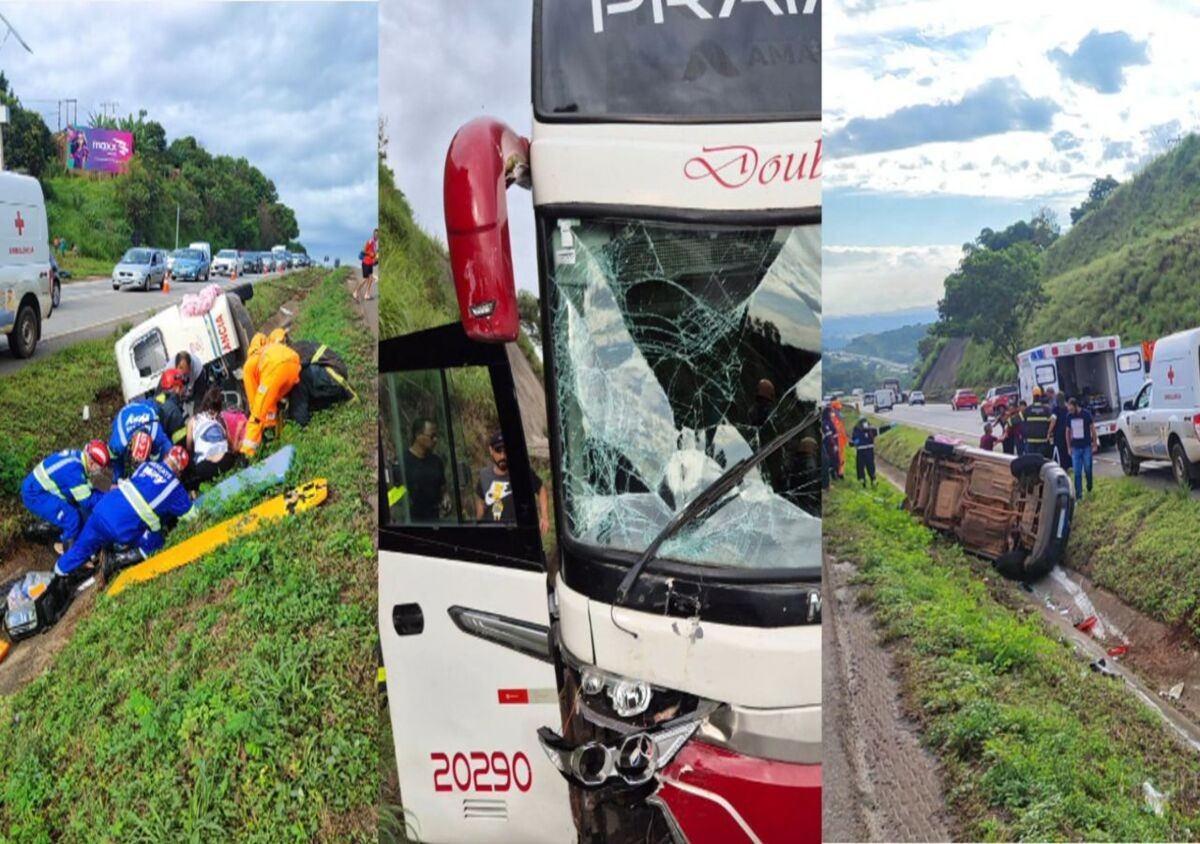 Acidente entre ambulância e ônibus deixa três feridos na BR-262, em Juatuba