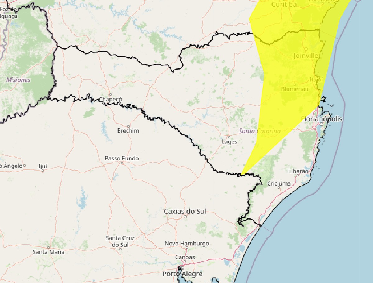 Inmet emite alerta amarelo de tempestade com chuva com ventos intensos em SC; veja onde