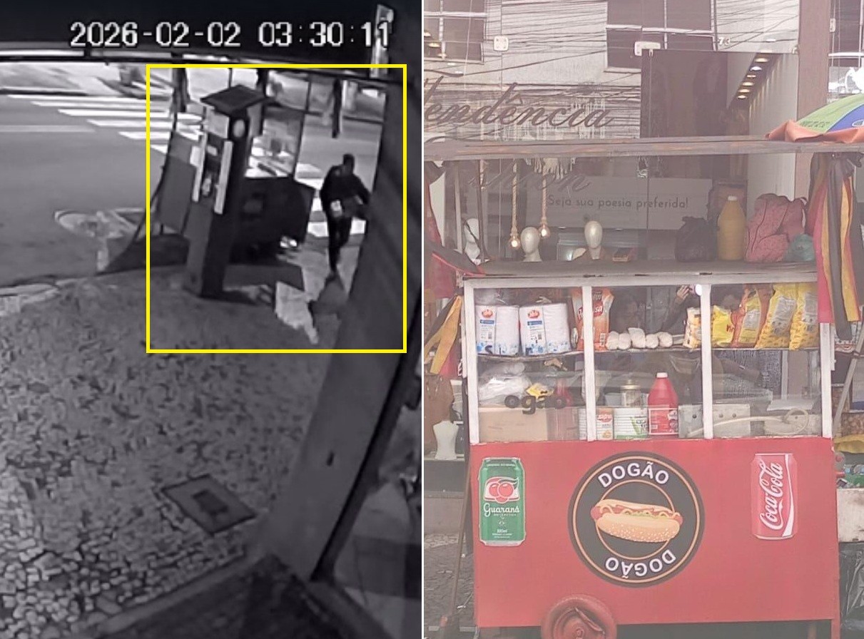 Barraca de cachorro quente é furtada durante a madrugada no centro de Petrópolis; VÍDEO